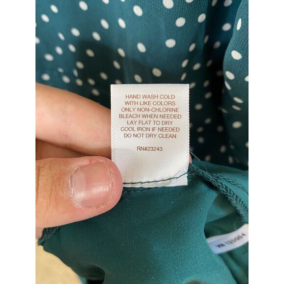 Eva Mendes New York & Company Teal Polka Dot Midi Dress Lace Accent Long Sleeves - Picture 6 of 8